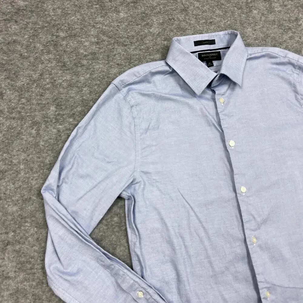 Banana Republic Dress Shirt Mens M Blue Check Slim Fit Wrinkle Resistant Career